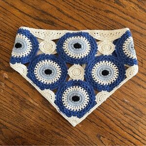 Evil Eye Crochet Knit Blue and White Bandana